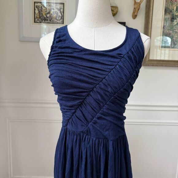 Plenty by Tracey Reese Anthropologie Blue Ruched Stretchy Fit and Flare Maxi Dre - Picture 1 of 8